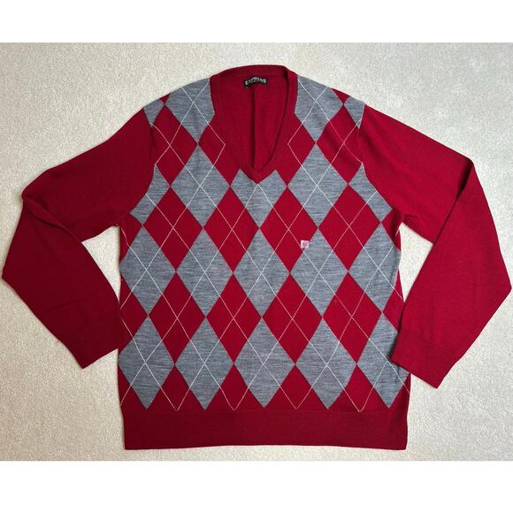 Express: Red Argyle Merino Wool Sweater - Picture 1 of 5
